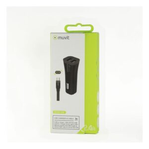 Muvit 2 Usb Ports Micro Usb 2.4a Cable 1m Car Charger Pack Negro
