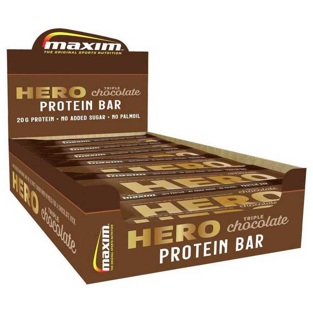 Maxim Hero Triple Chocolate 57g Energy Bars Box 12 Units Multicolor