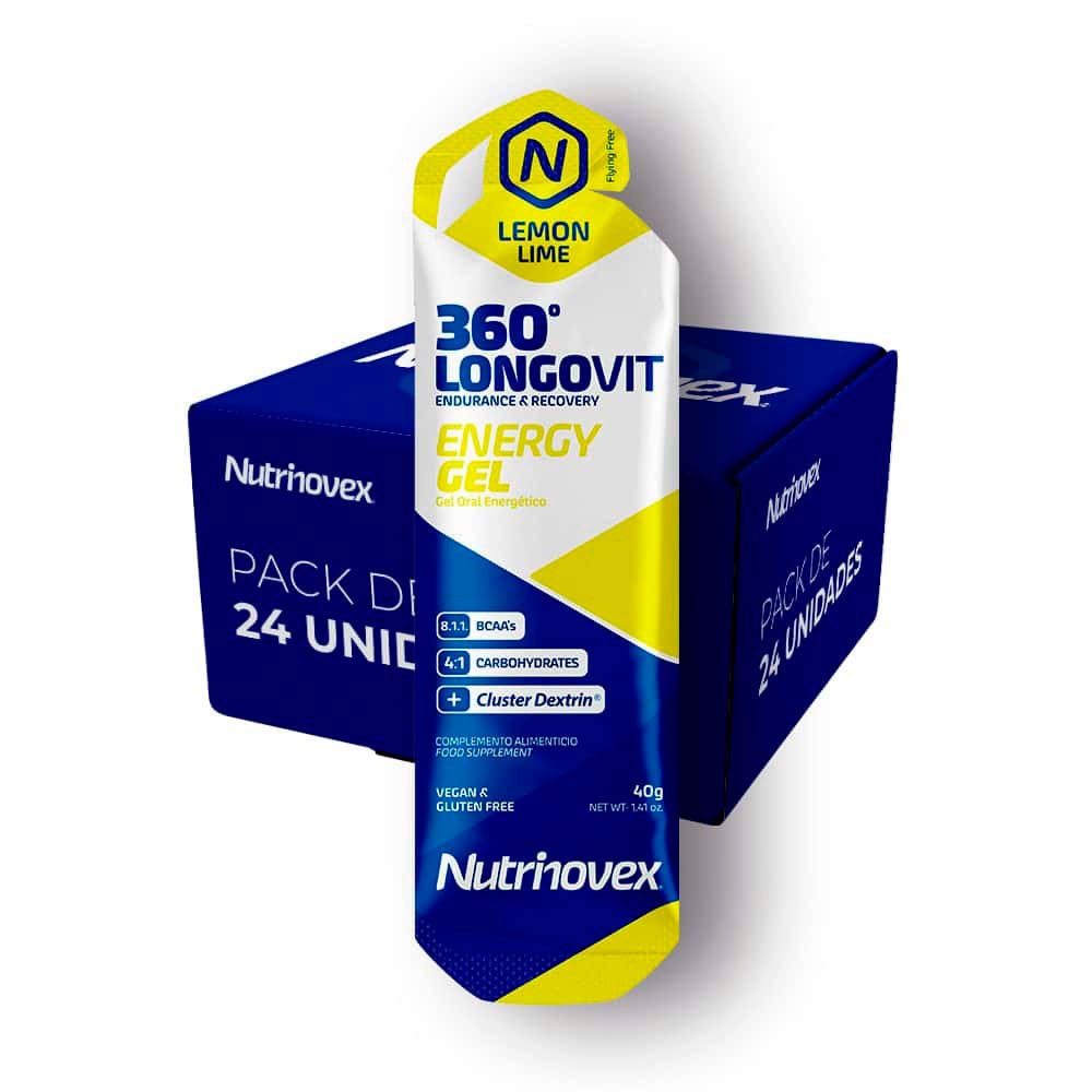 Nutrinovex Longovit 360 Energy Gel 40g Lemon And Lime Energy Gels Box 24 Units Multicolor